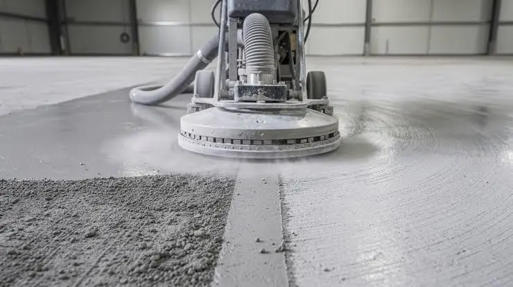 Depo betonunda silinmemiş kaba yüzey ile silinip parlatılmış yüzey yan yana